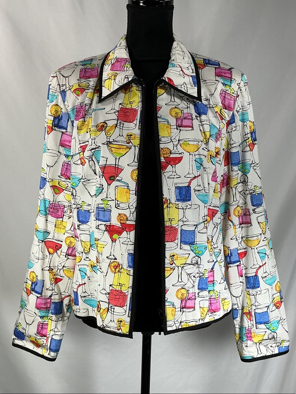 Anthracite Cocktail Novelty Print Blazer Vintage Maggy London Jacket 14 Like New